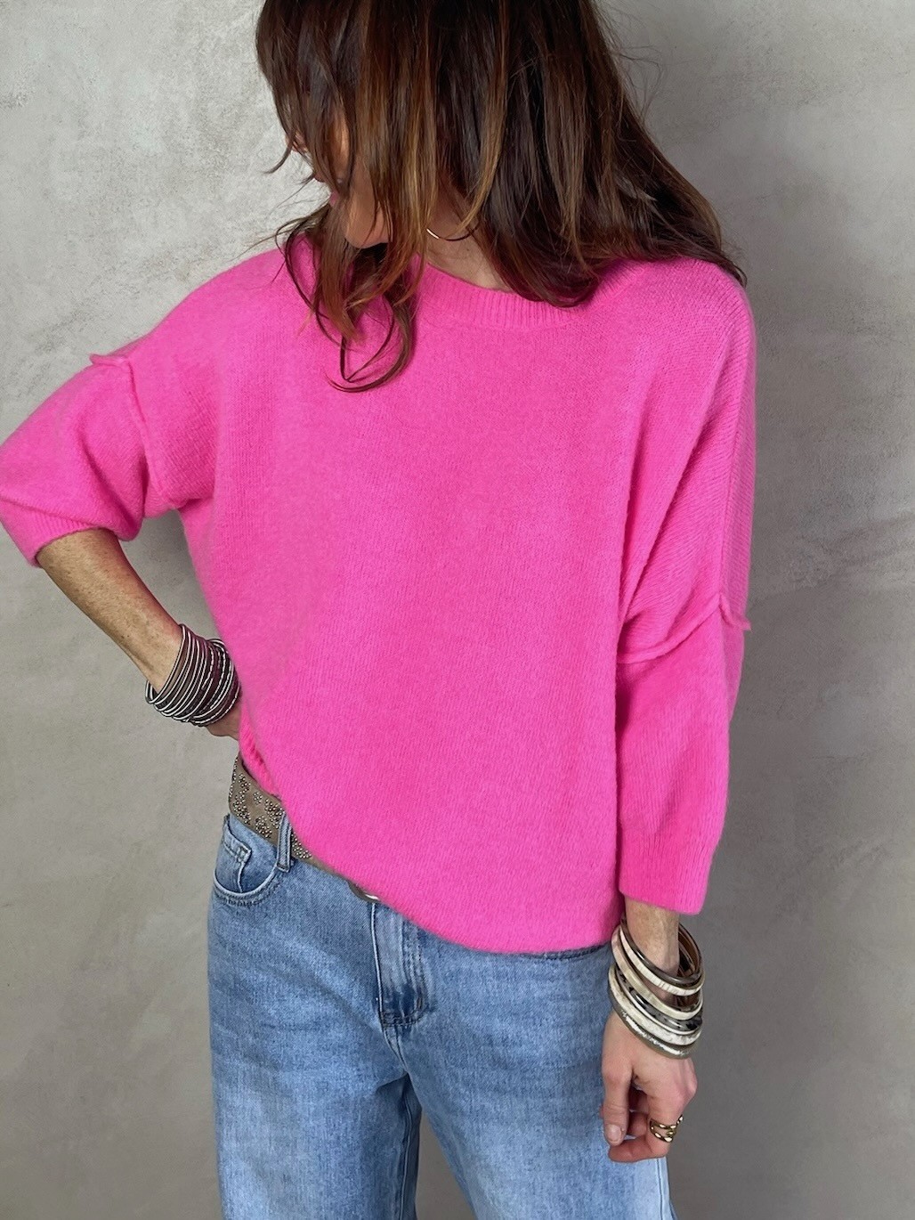 Pull alpaga couture rose