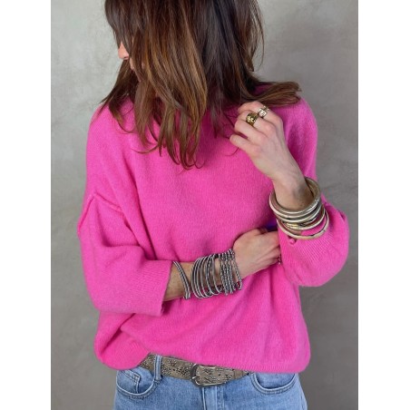 Pull alpaga couture rose