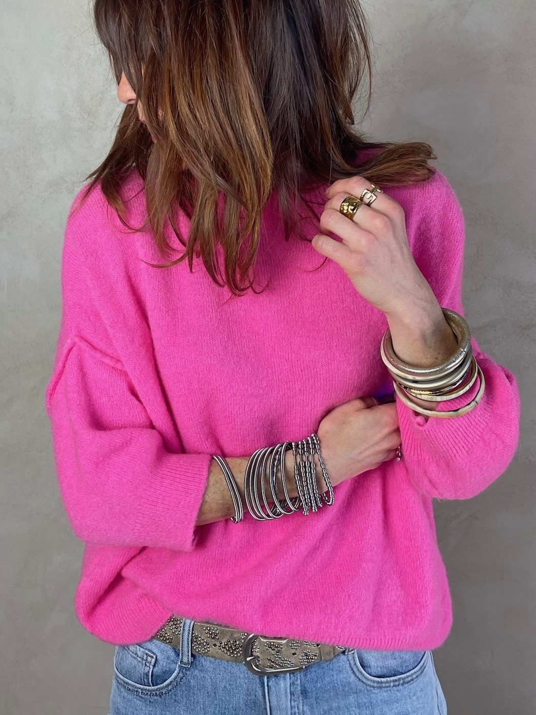 Pull alpaga couture rose