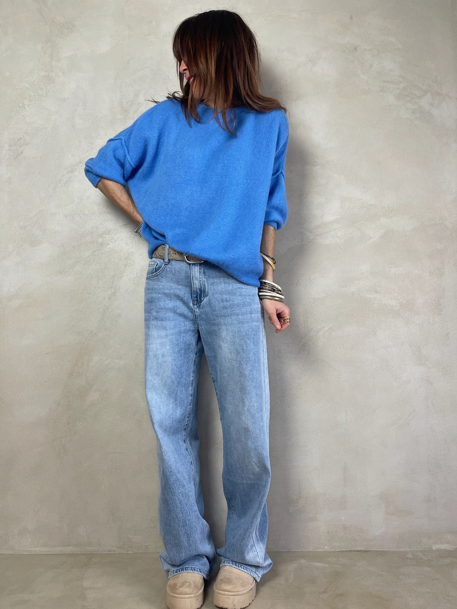 Pull alpaga couture bleu