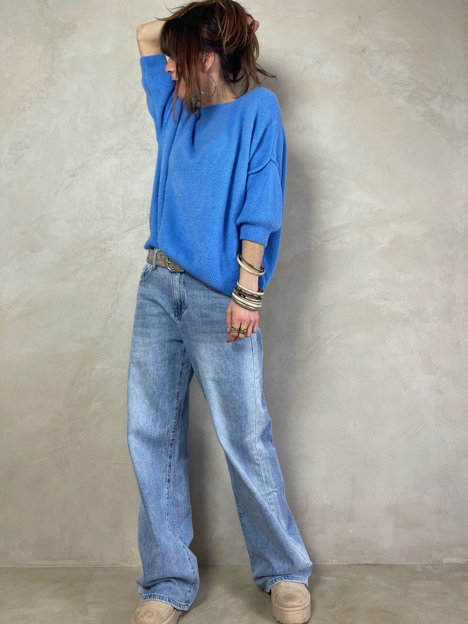 Pull alpaga couture bleu