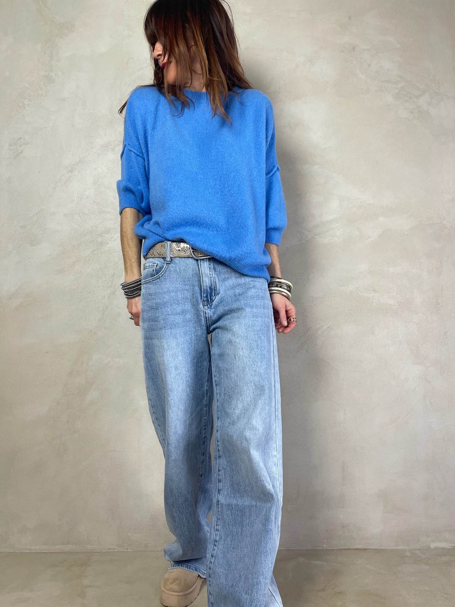 Pull alpaga couture bleu