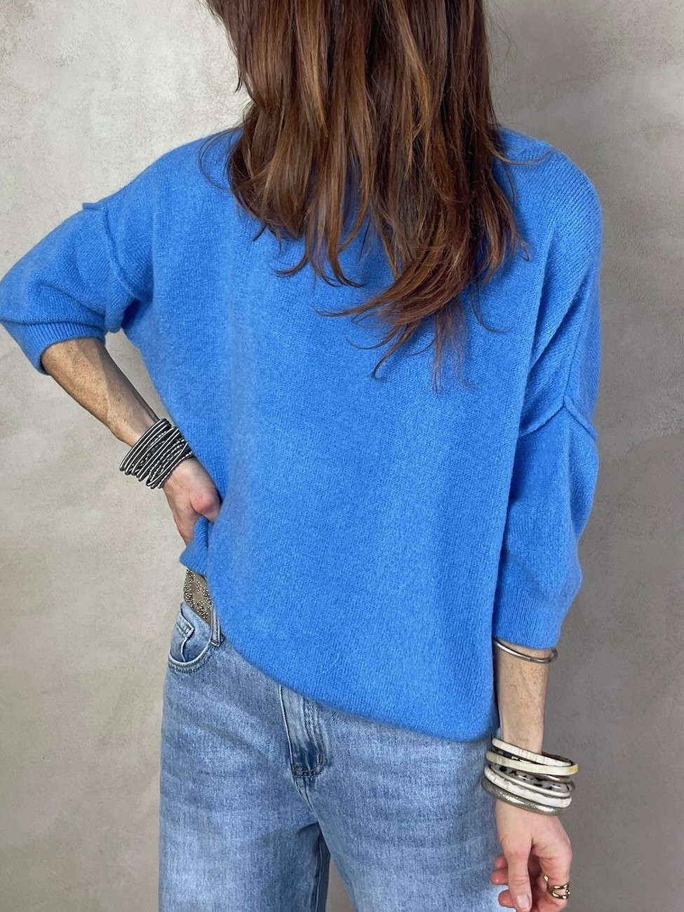 Pull alpaga couture bleu