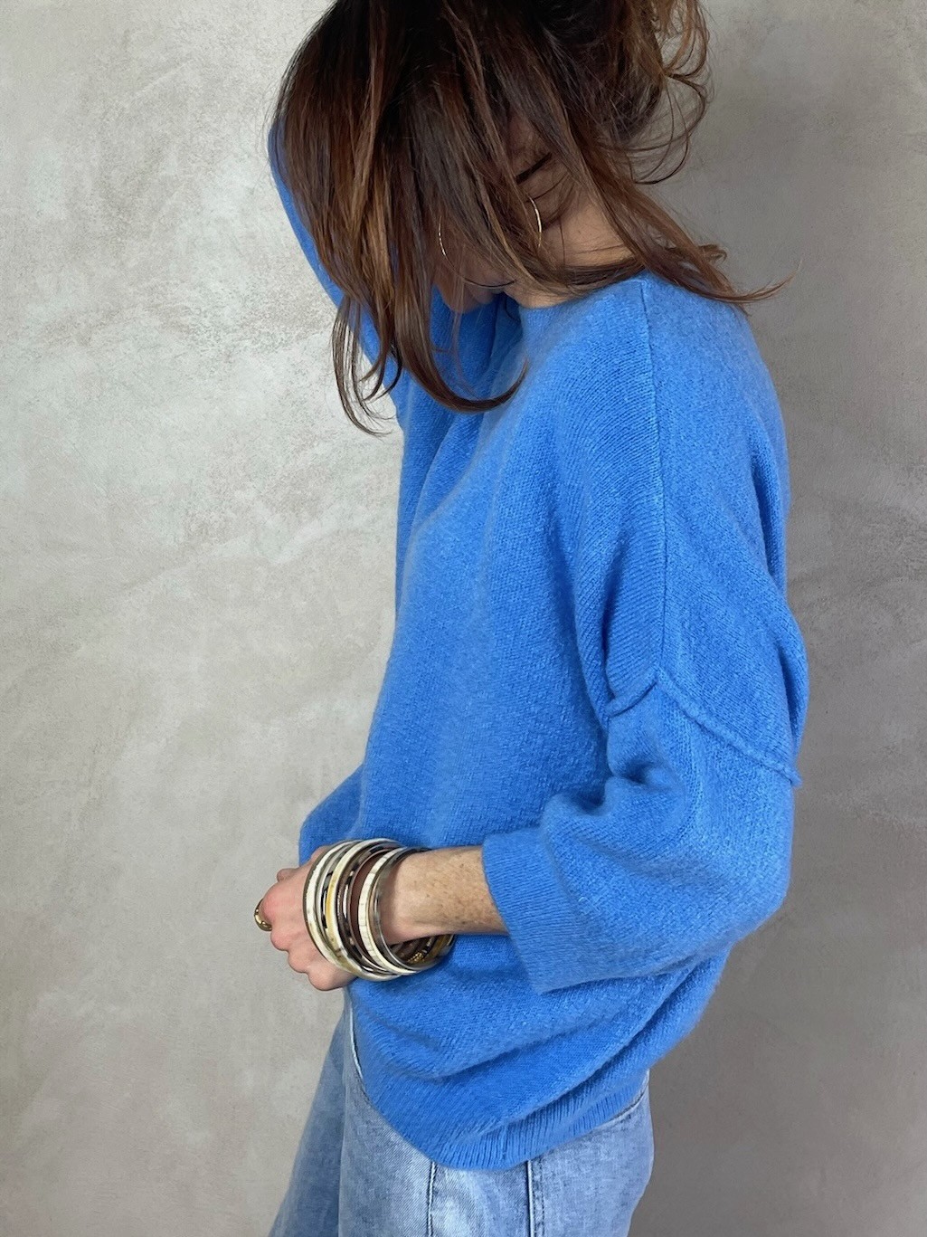 Pull alpaga couture bleu