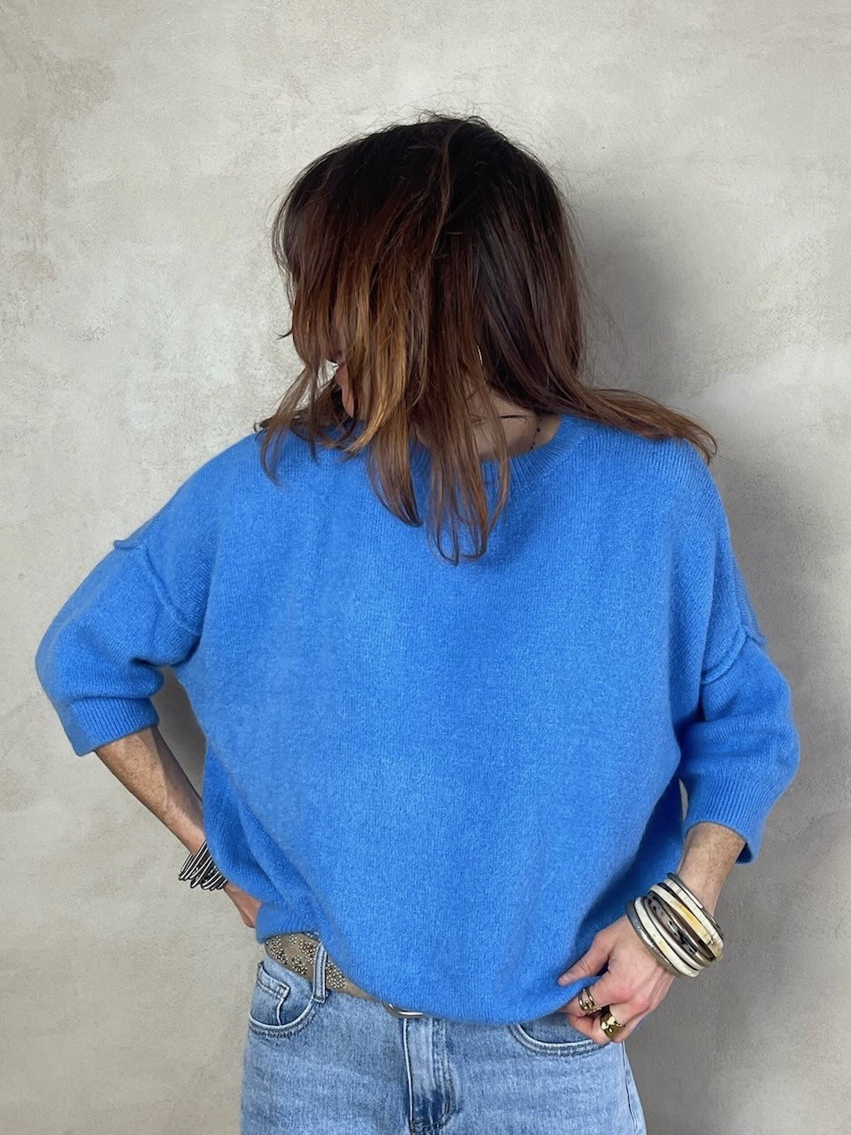 Pull alpaga couture bleu