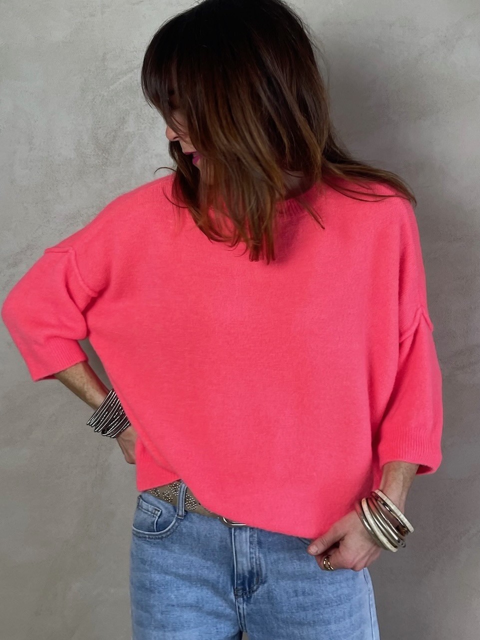 Pull alpaga couture corail