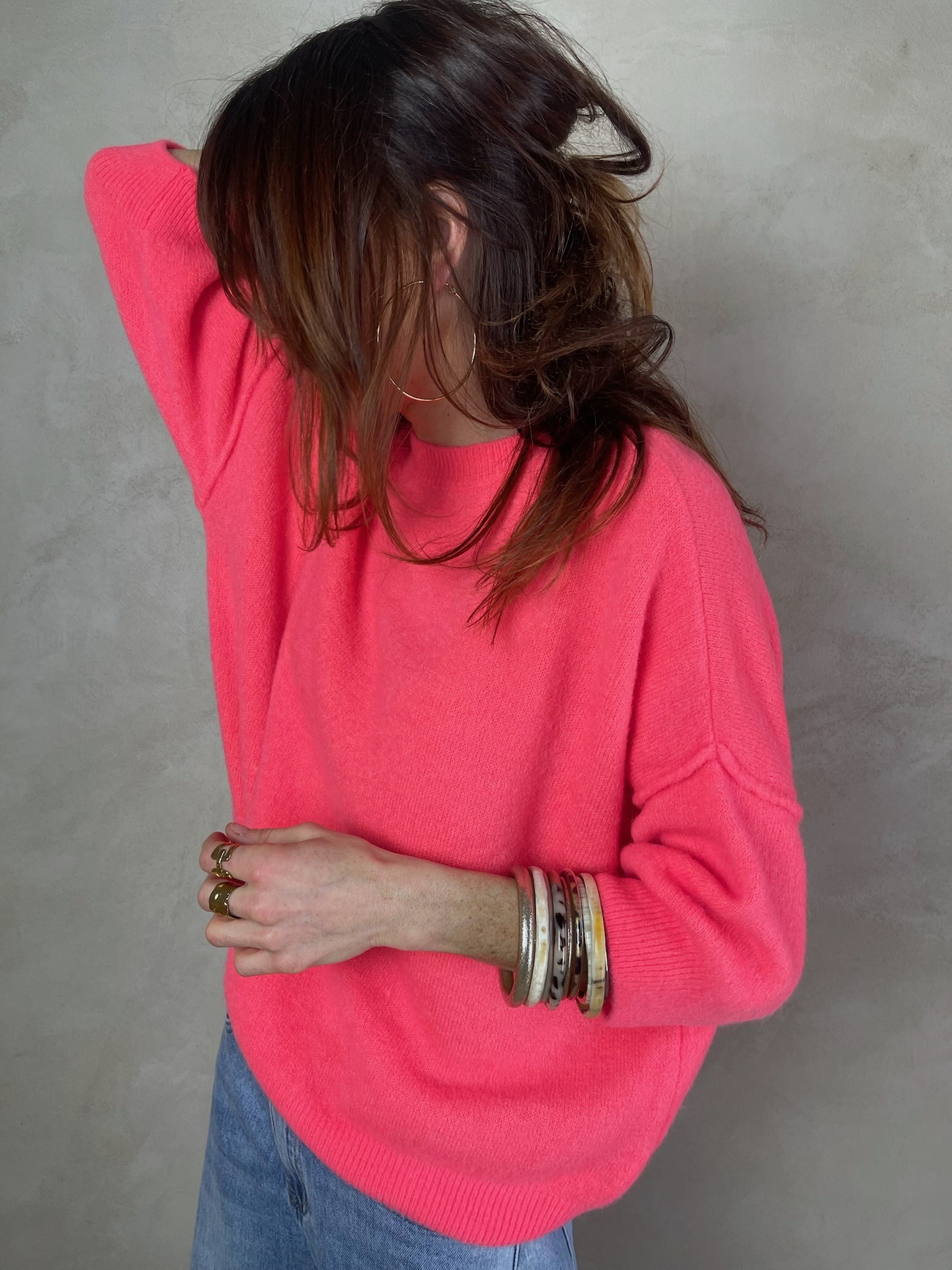 Pull alpaga couture corail