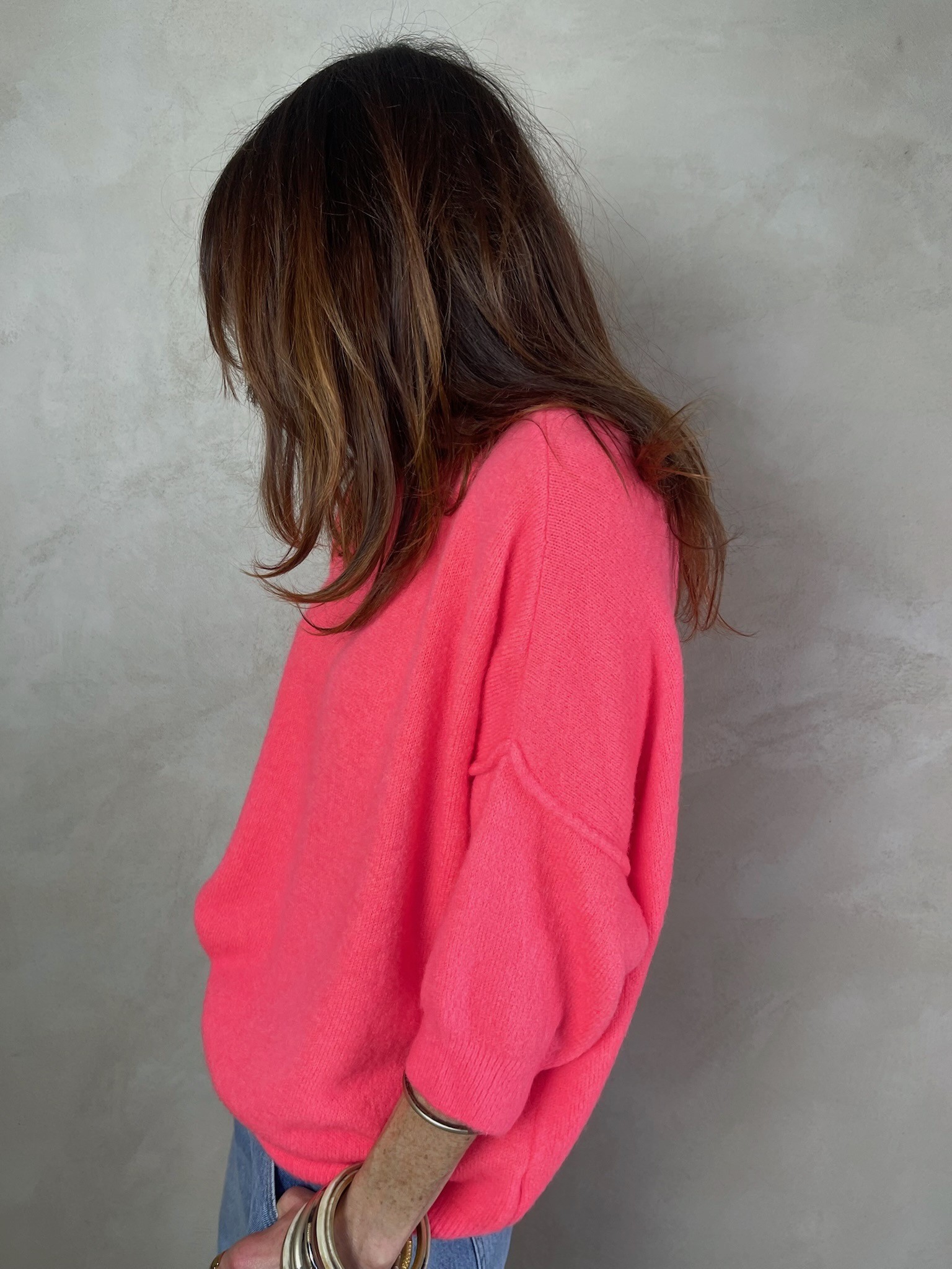 Pull alpaga couture corail