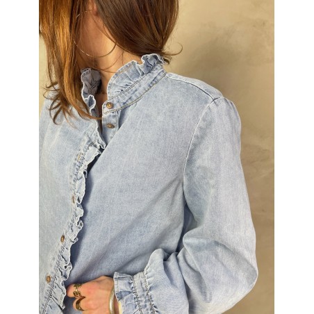 Chemise denim à volant