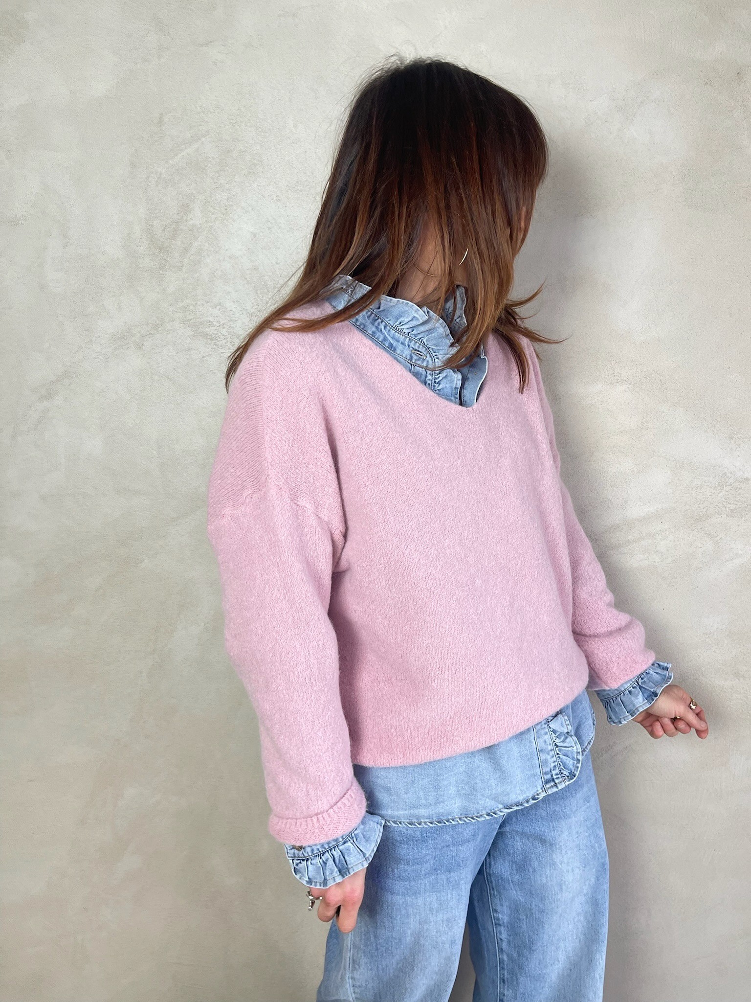 Pull alpaga rose pale