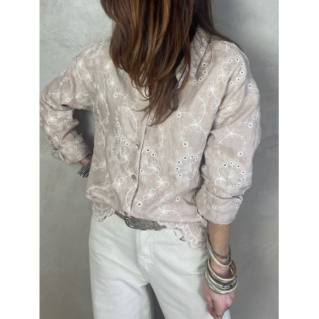 Chemise broderie rose pale