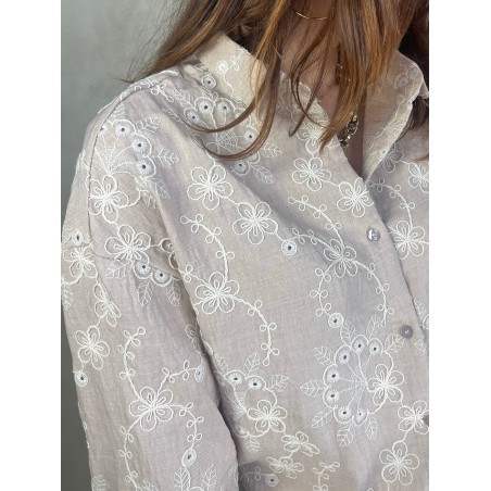 Chemise broderie rose pale