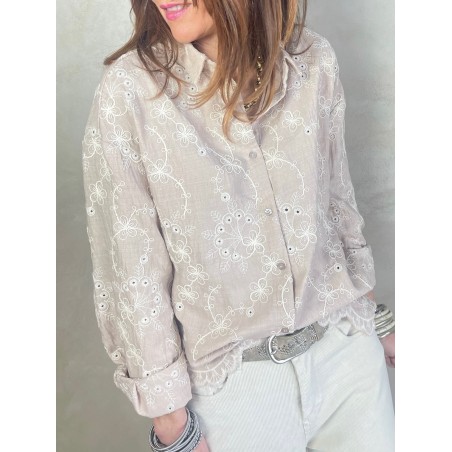 Chemise broderie rose pale