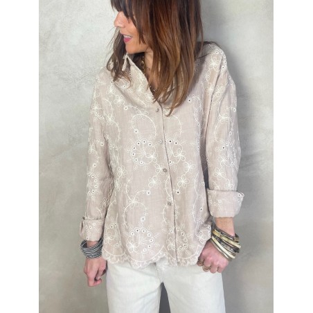 Chemise broderie rose pale