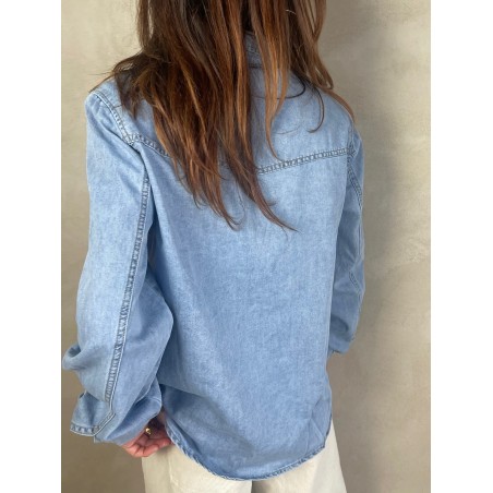 Chemise denim poches plaquées