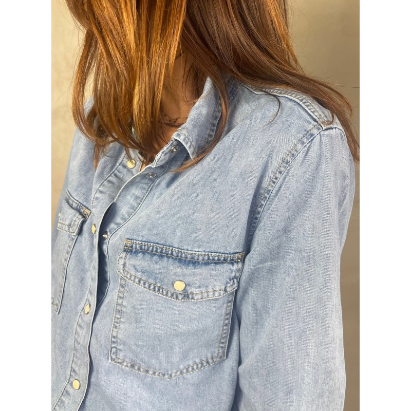 Chemise denim poches plaquées