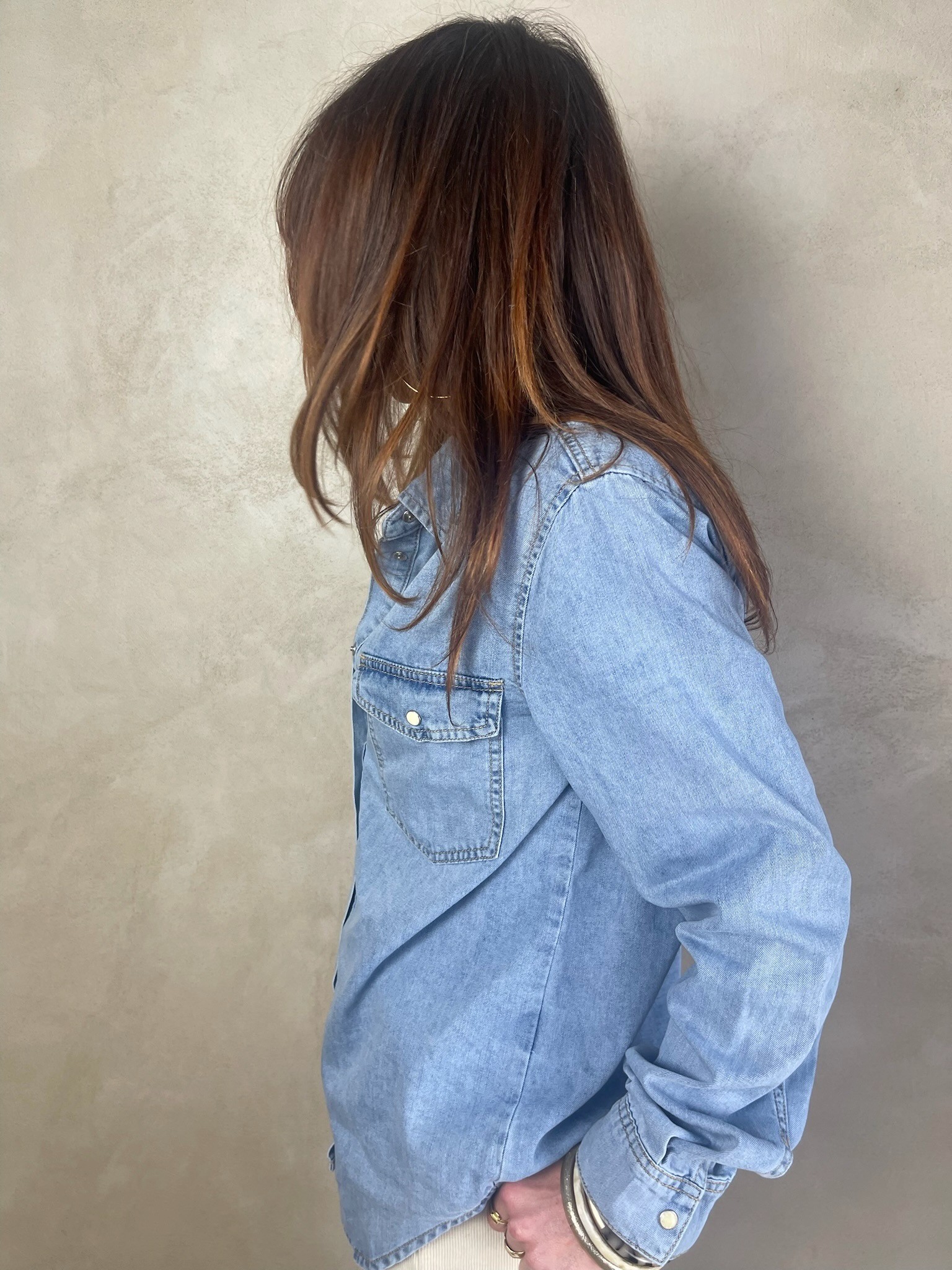 Chemise denim poches plaquées