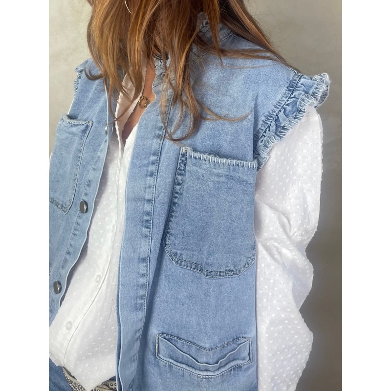 Chemise denim à volants