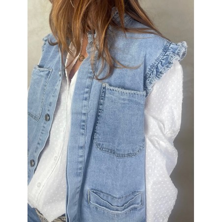 Chemise denim à volants