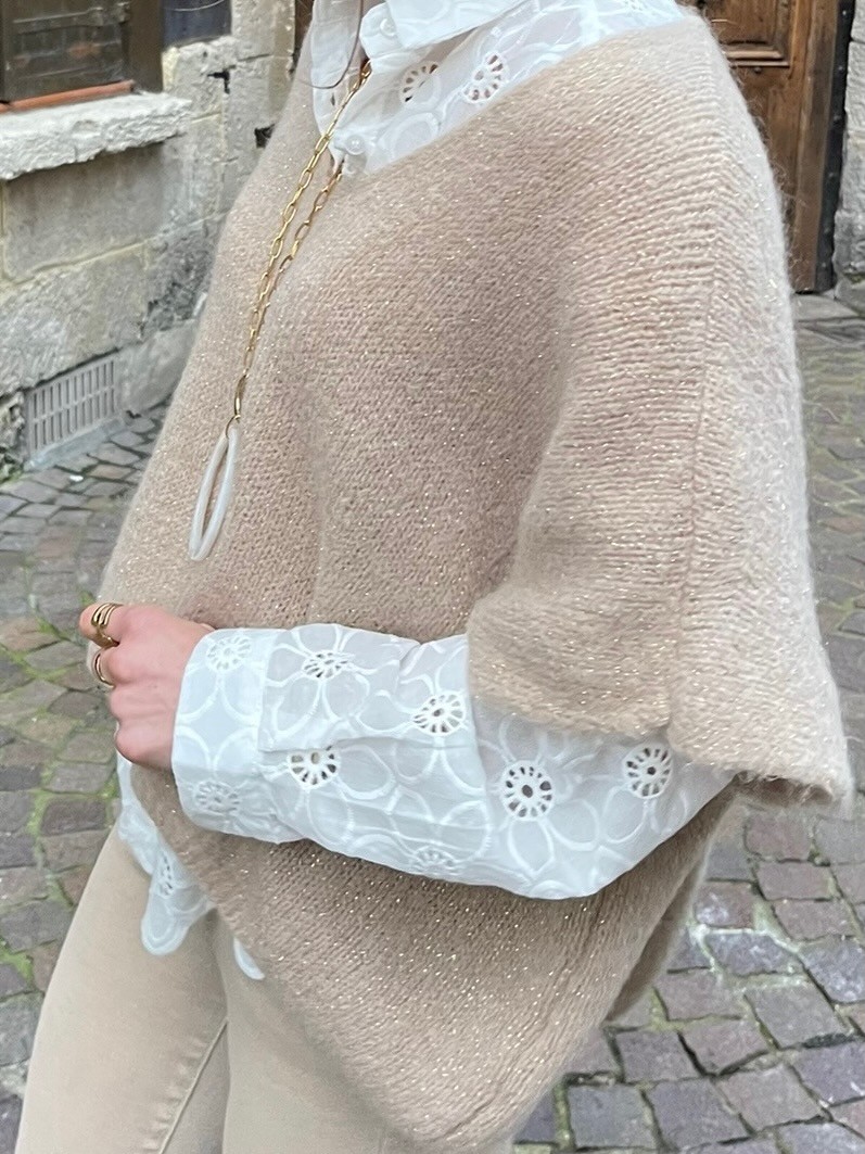 Pull manches courtes beige irisé