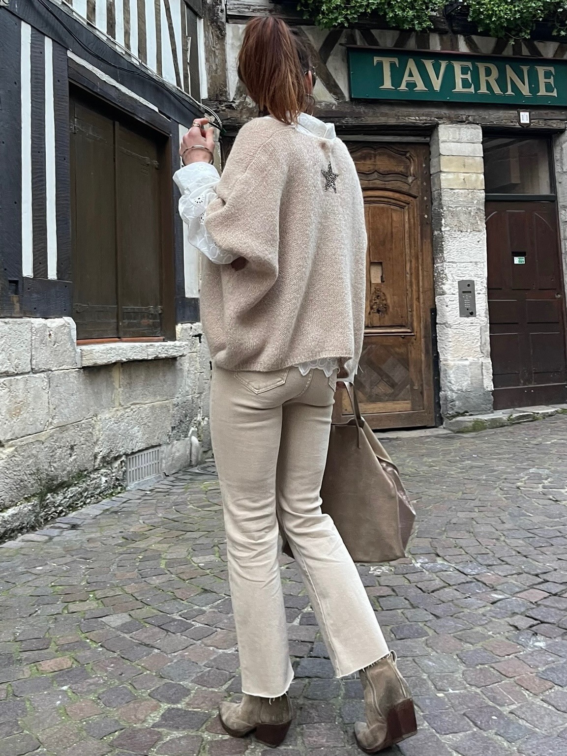 Pull manches courtes beige irisé