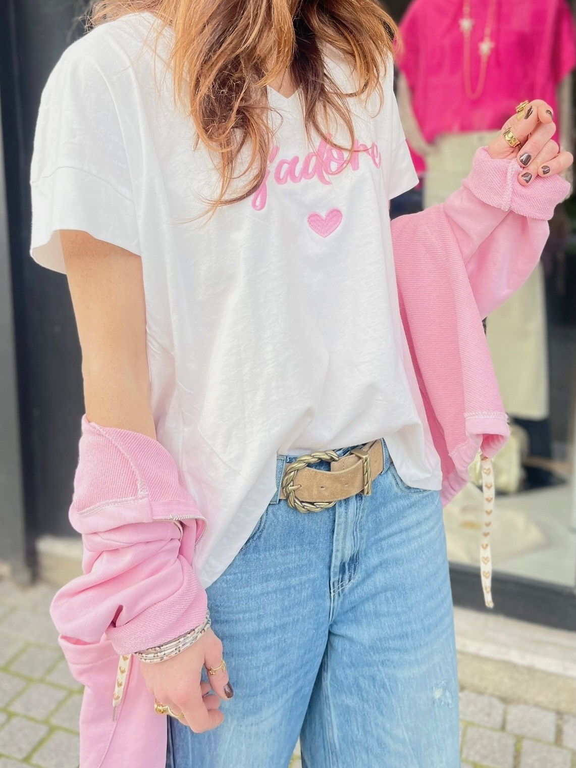 Sweat cordon coeur rose