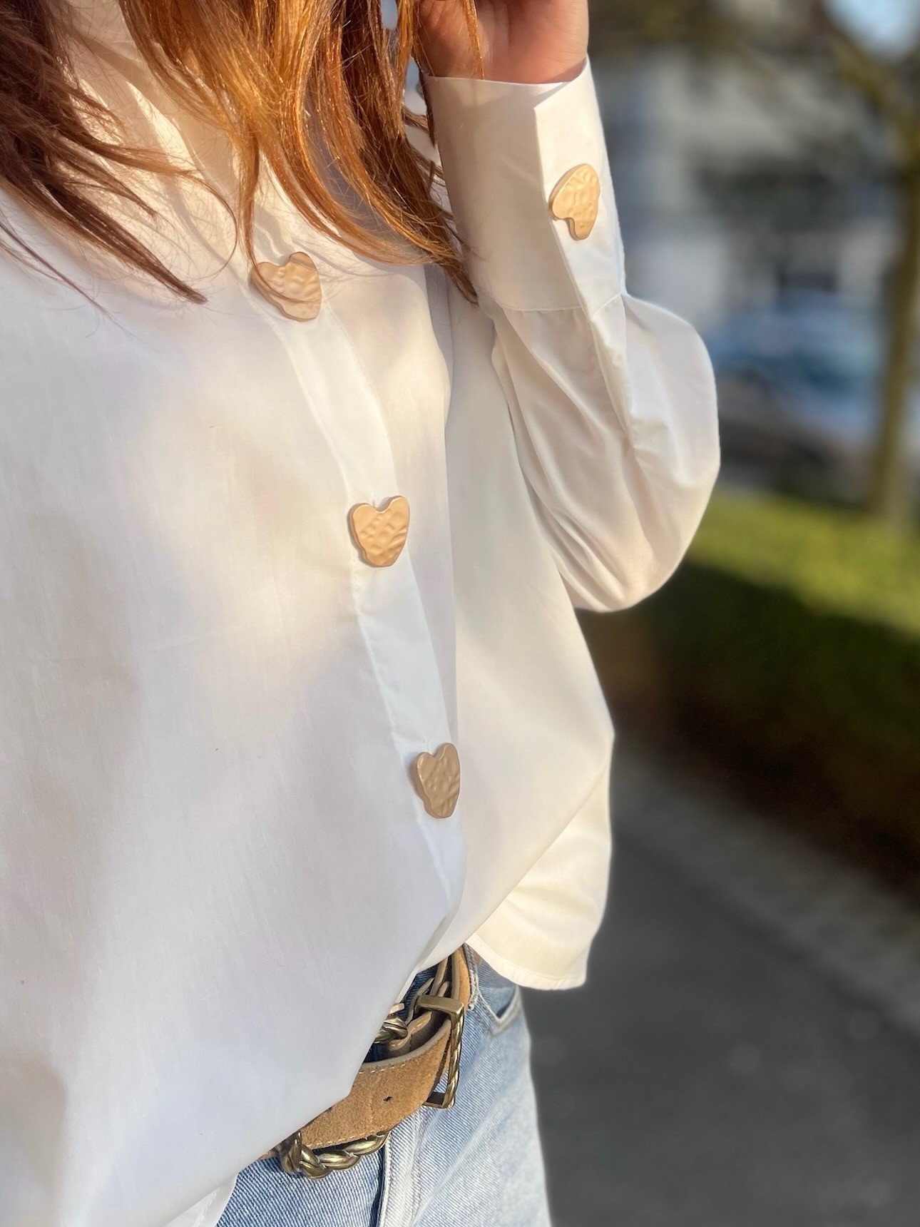 Chemise écrue boutons coeur gold