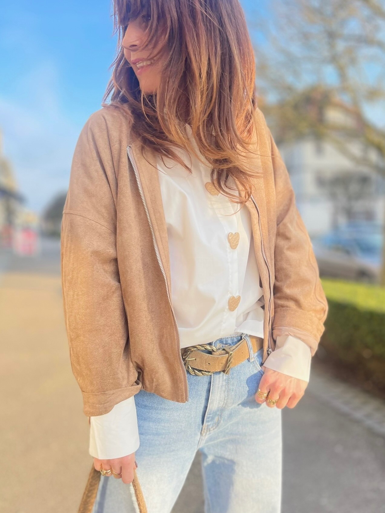 Veste effet daim camel