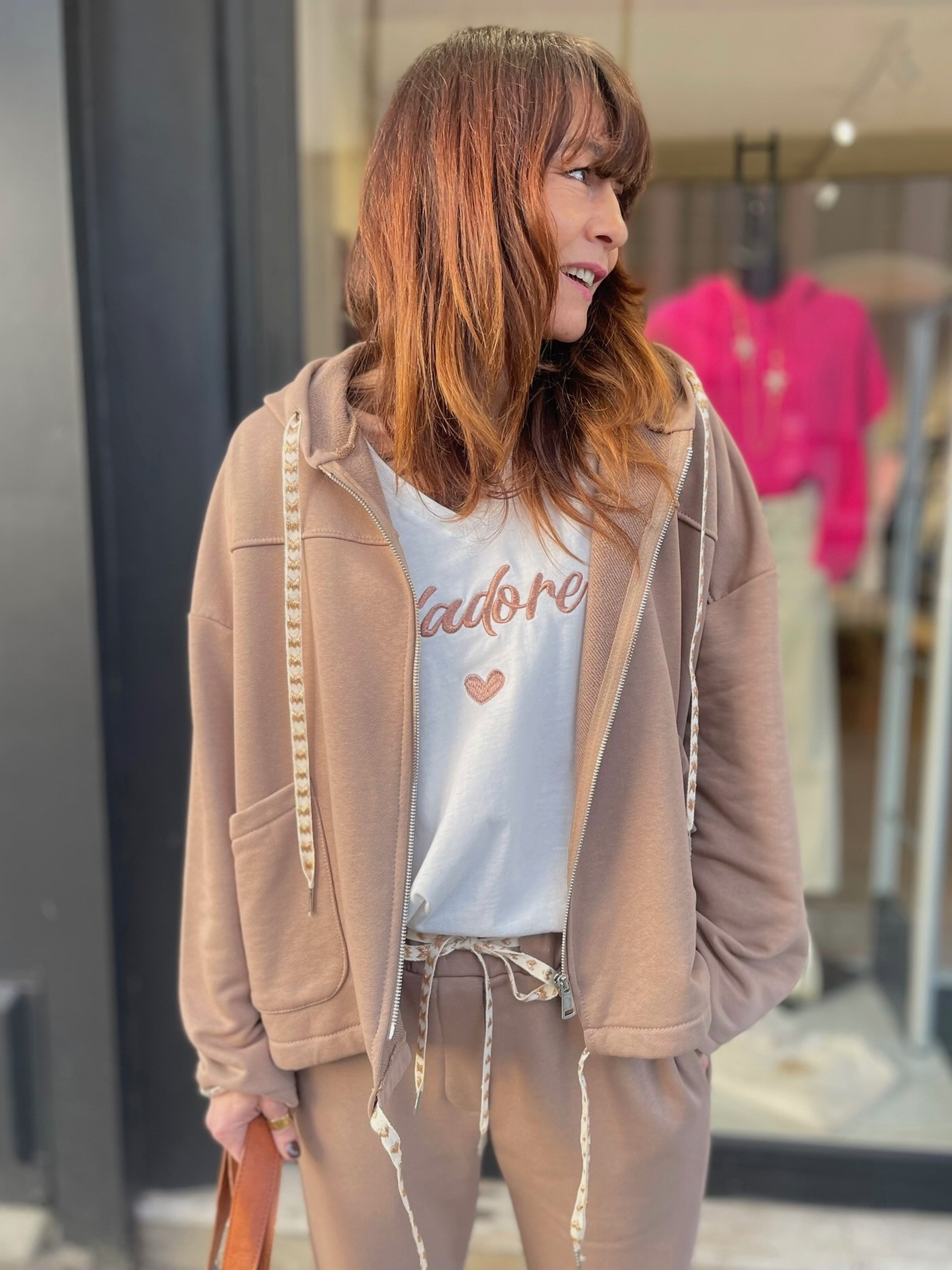 Sweat cordon coeur camel