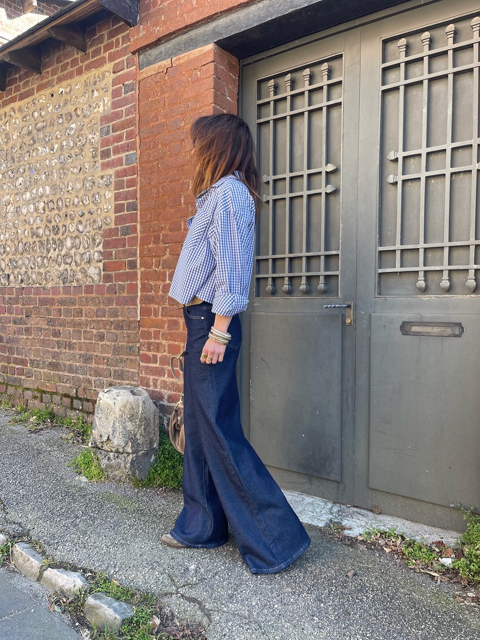 Jean denim brut maxi flare