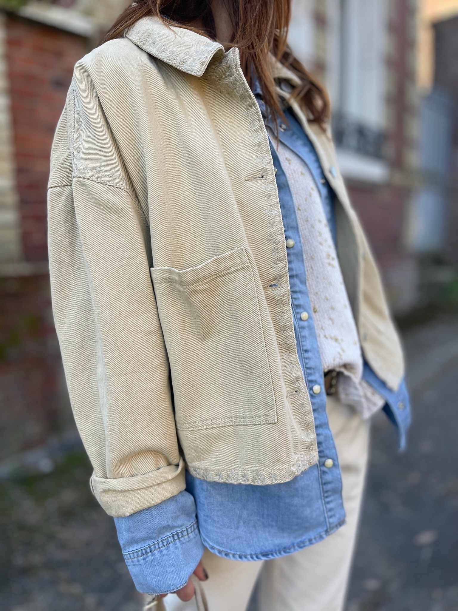 Veste denim beige