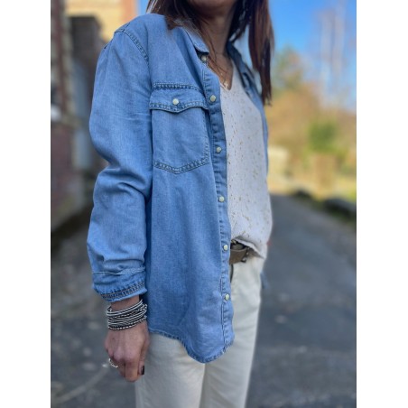 Chemise denim poches plaquées