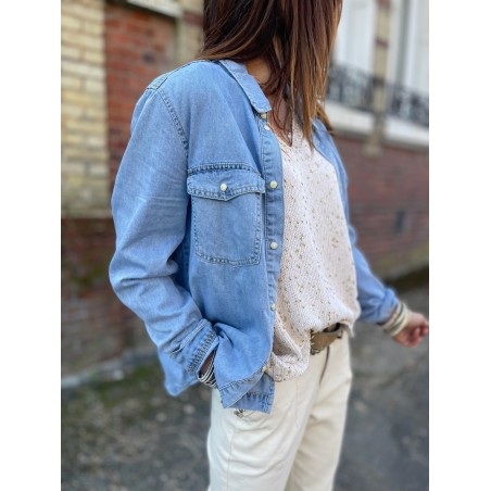 Chemise denim poches plaquées