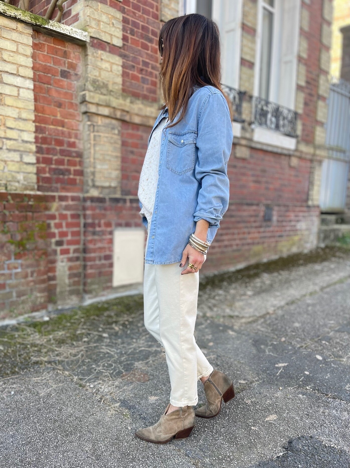 Chemise denim poches plaquées