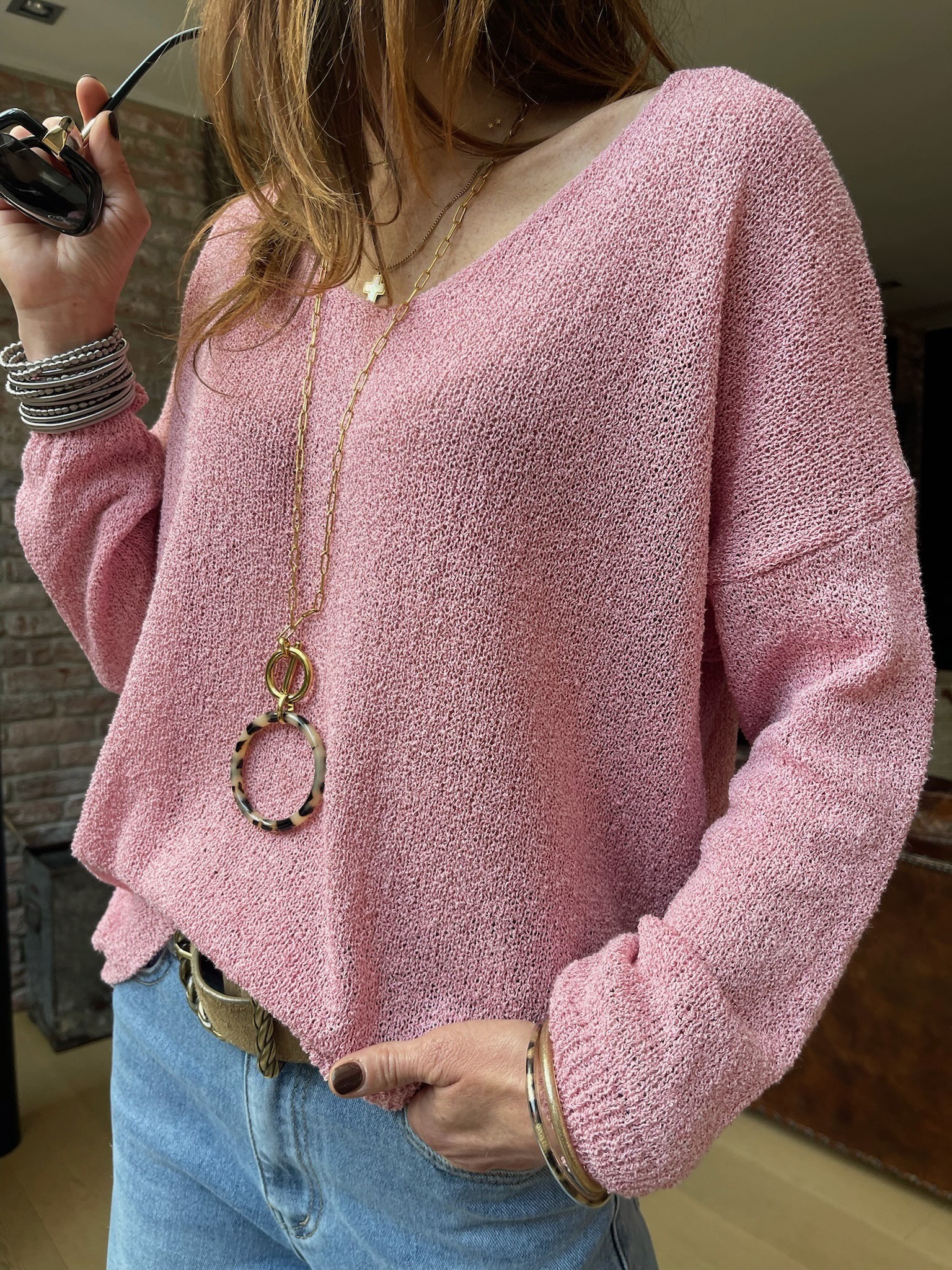 Pull maille rose