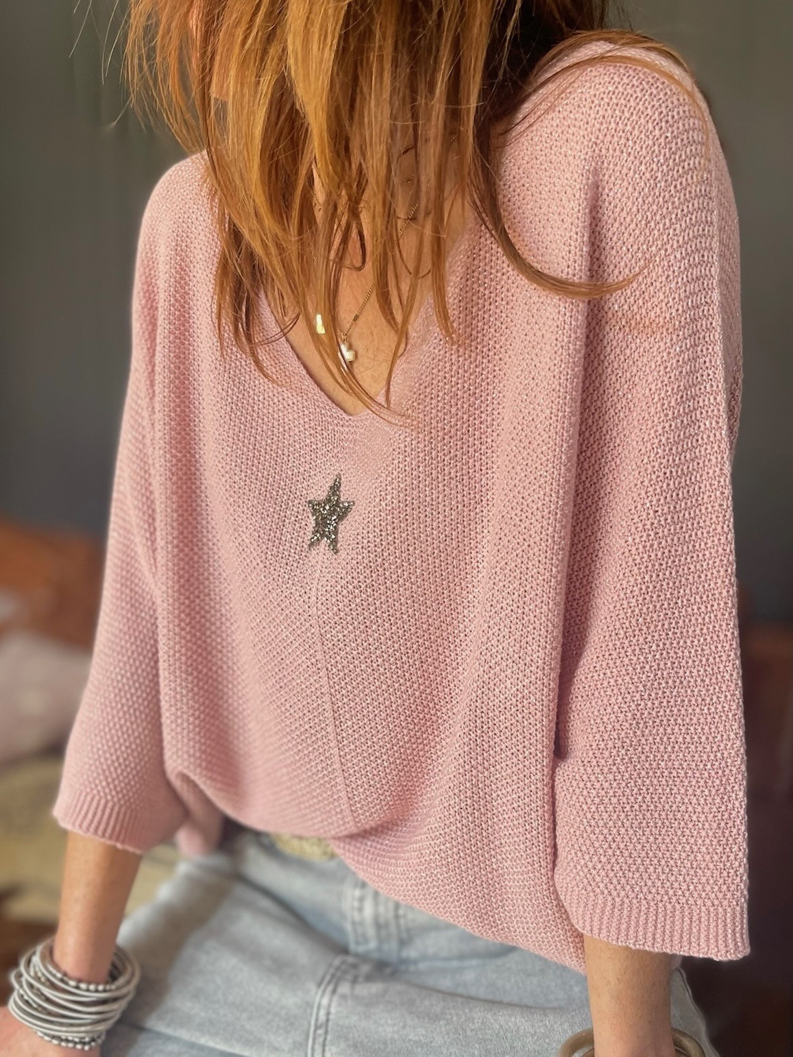 Pull maille rose