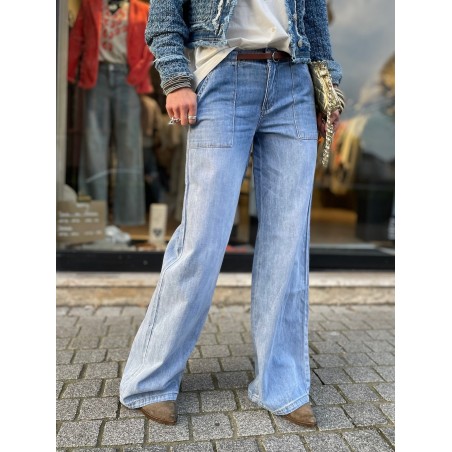 Flare denim poches plaquées