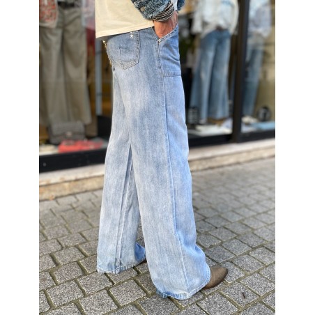 Flare denim poches plaquées