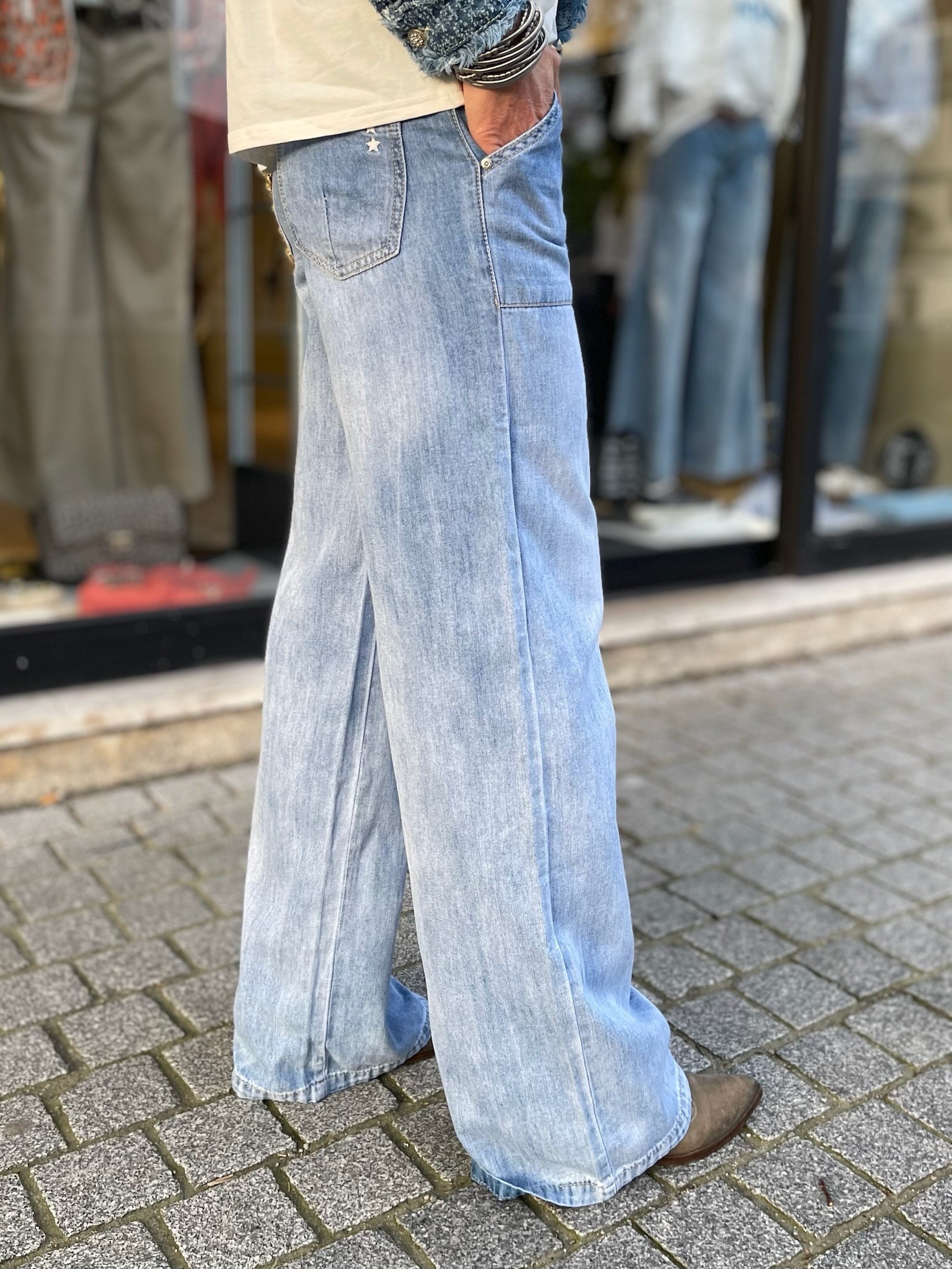 Flare denim poches plaquées