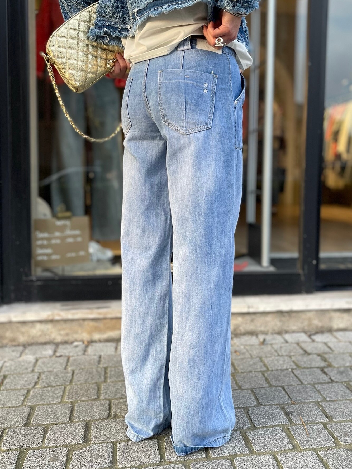 Flare denim poches plaquées