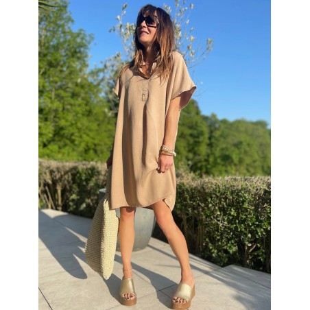 Robe col mao camel