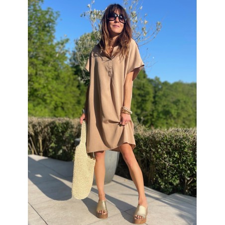 Robe col mao camel