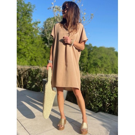 Robe col mao camel