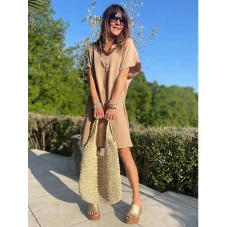 Robe col mao camel