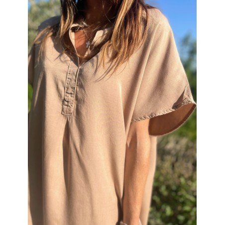 Robe col mao camel